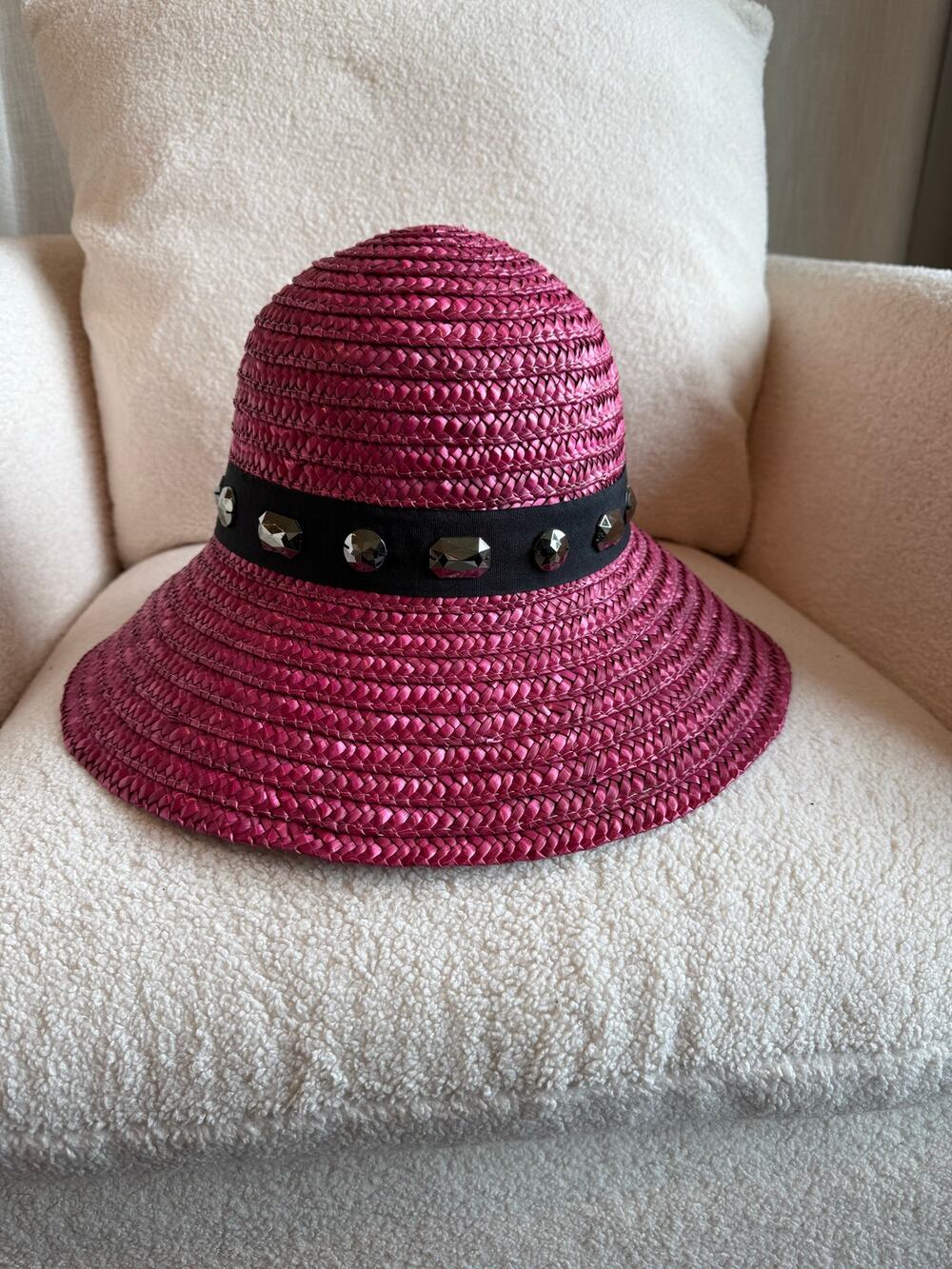 Magid Hats Sun Hat Womens Hot Pink Wheat Straw Wide Downturned Brim Studded Belt